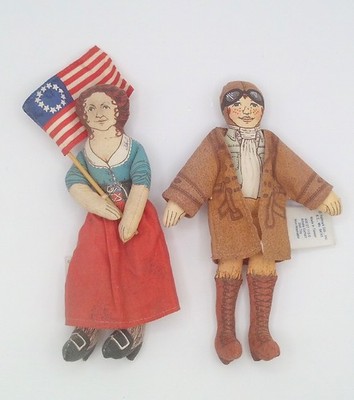 Vintage 1979 Hallmark Fabric Dolls Betsy Ross & Amelia Earhart 7.75'' Tall