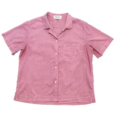 Alex Mill Womens Short Sleeve Button Camp Shirt Size M Pink Cotton Lightweight