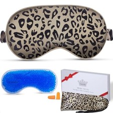 Sleep mask w/Cooling Gel Eye Mask, Heated Eye Mask for Sleeping, Brown-leopard