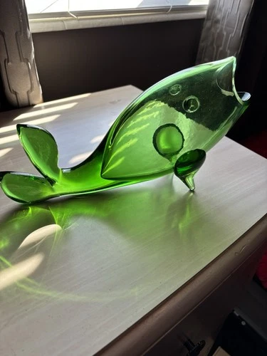 BLENKO Clover Green Glass FISH Vase Mid Century MCM Winslow Anderson 16.5”