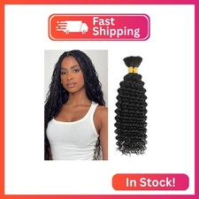 24 24 Inch 1B Human Braiding Hair Boho Human Hair for Braiding Deep Wave Bulk Na