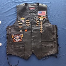 VTG Leather Motorcycle Vest w/ Ladies of Harley Davidson Pins Patches Medium