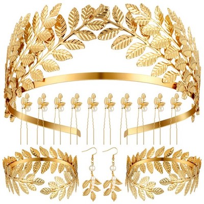 WILLBOND 15 Pieces Greek Goddess Costume Accessories Women 14 Piece Set, Gold