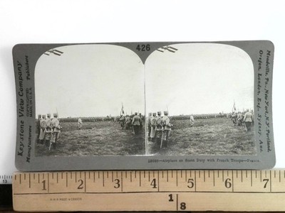 Aeroplane on Scout Duty with French Troops Stereoview Keystone 1900s