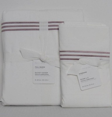 Pottery Barn Grand Organic Cotton Percale F/Q Duvet & 2 Std Shams Lavender NWT