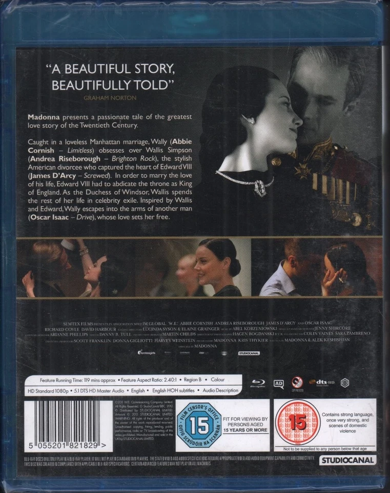 Madonna W.e. blu-ray Studiocanal 2011 119 minute film - sealed OPTBDR2318 - Imagen 2 de 2