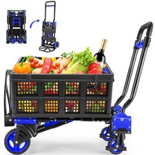 2-in-1Hand Truck Dolly Foldable with Folding Basket, 330LB Folding Hand Truck...