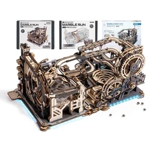 ROKR 3 in 1 Electric Wooden Marble Run, 3D Puzzles for Adults, Wood Model Bui...