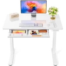Glass Standing Desk with Drawer 37 x 22 Inches Stand up Desk Standing Desk Ad...