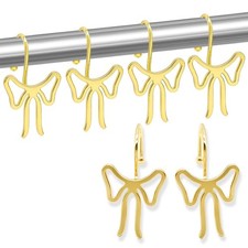 12 PCS Gold Big Bow Fashion Stylish Decorative Shower Curtain Hooks Rings Set