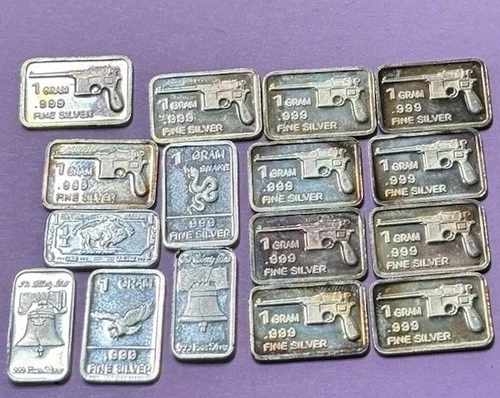 LOT (16) GRAM BARS .999 FINE SILVER Various 16 X 1 gram bars 💯