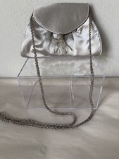 le regale silver satin purse clutch or crossbody beaded tassle and strap