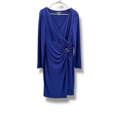 Lauren Ralph Lauren Blue Ruched Side Buckle Midi Dress Size 14