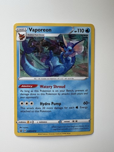 Vaporeon HOLO PROMO HD FULL SWIRL SWSH072 Black Star Pokemon TCG Fart Swirl