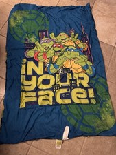 This is a Teenage Mutant Ninja Turtles toddler comforter with a cityscape