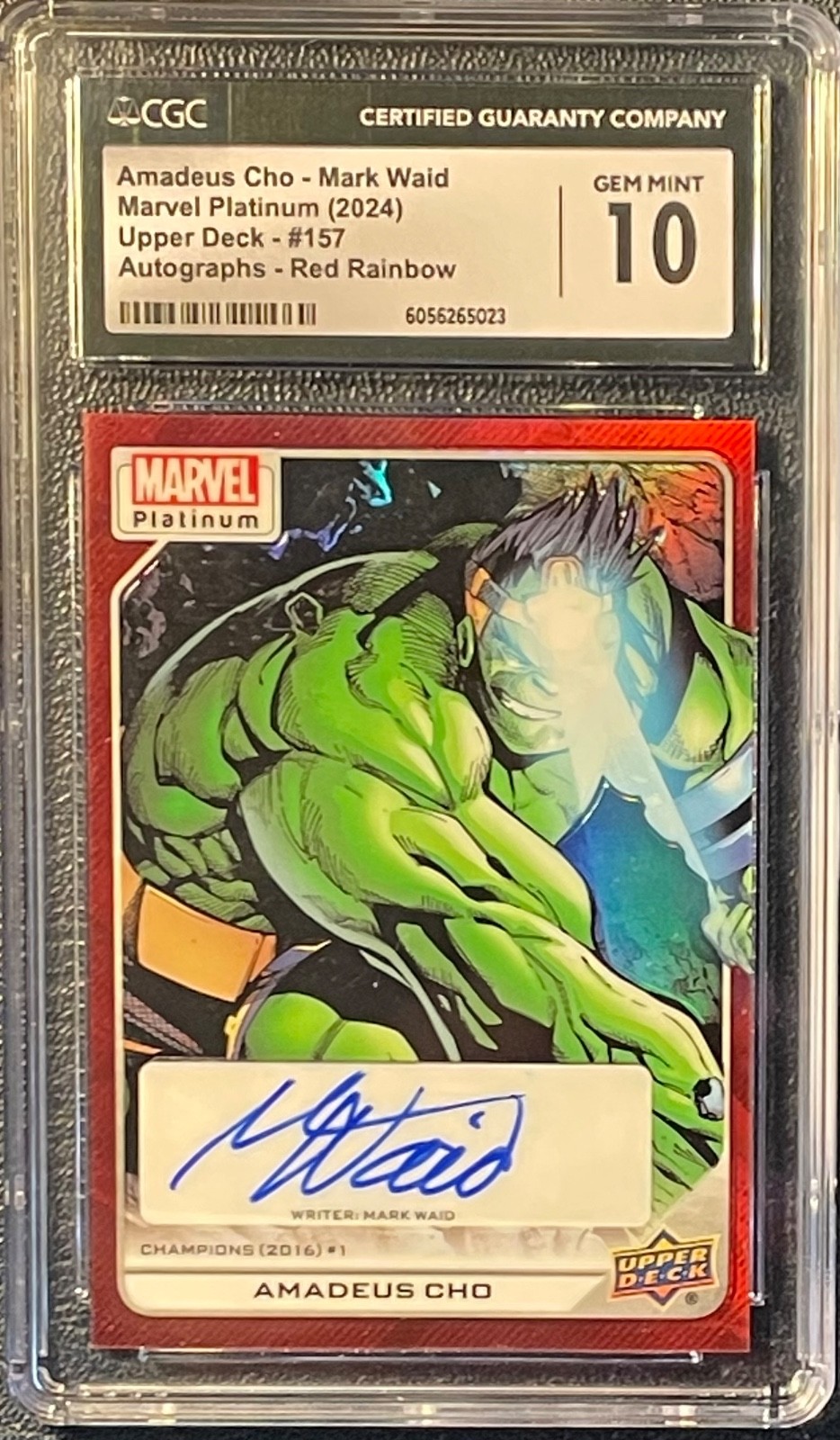 2024 UD Marvel Platinum MARK WAID AUTO CGC 10 Gem Mint Amadeus Cho Hulk Rainbow view 3