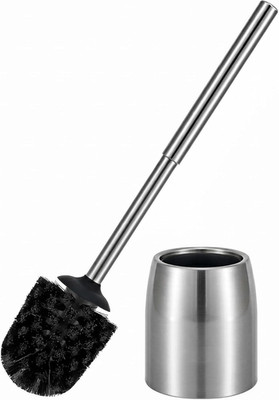 SUS304 Stainless Steel Toilet Brush and Holder Set Stain Nickle 12In Handle Bris