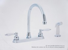 NEW Peerless Claymore Two Handle Kitchen Sink Faucet Chrome w Sprayer