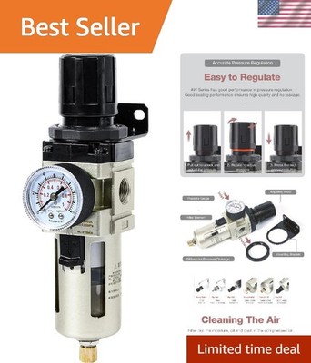 Compressed Air Filter Regulator Piggyback Combo 3/8''NPT- Poly Bowl with Meta...