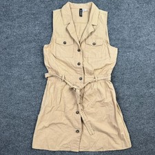 H&M Divided Tan Button-Up Sleeveless Shirt Dress Women's Size 2 Pockets Belted