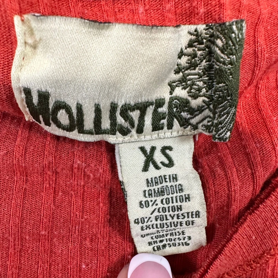 Top Henley de Colección Y2K Hollister Naranja Acanalado Manga Larga XS Foto 3 de 4