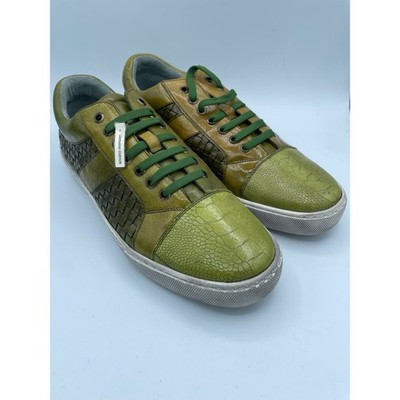 Belvedere Ecco Mens 11 Ant Emerald Green Ostrich Leg Woven Leather Sneakers Y11