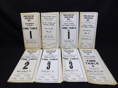 Vtg Burlington Northern Railroad Timetables 1968 1970 LOT of 8