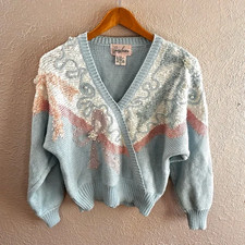 Jaclyn Smith Vintage Sweater Chunky Beaded 80s Pastel LARGE Coquette bows