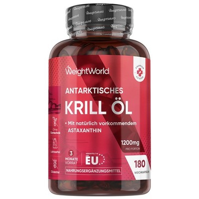 Krill Öl - 180 Kapseln - 1200mg - Omega 3 Fischöl - Astaxanthin - Herzgesundheit