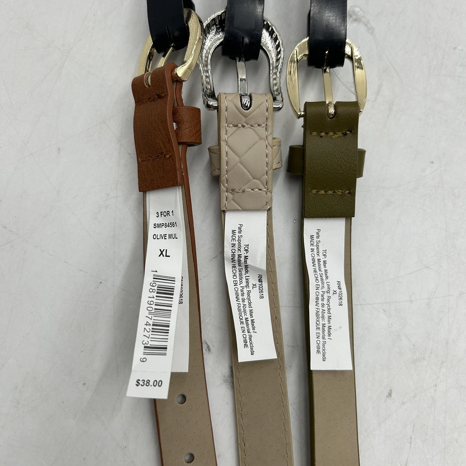 Steve Madden Conjunto de Cinturón Mujer XL Beige Oliva Marrón Paquete de 3 Multi Estilo Moda Nuevo Foto 3 de 4