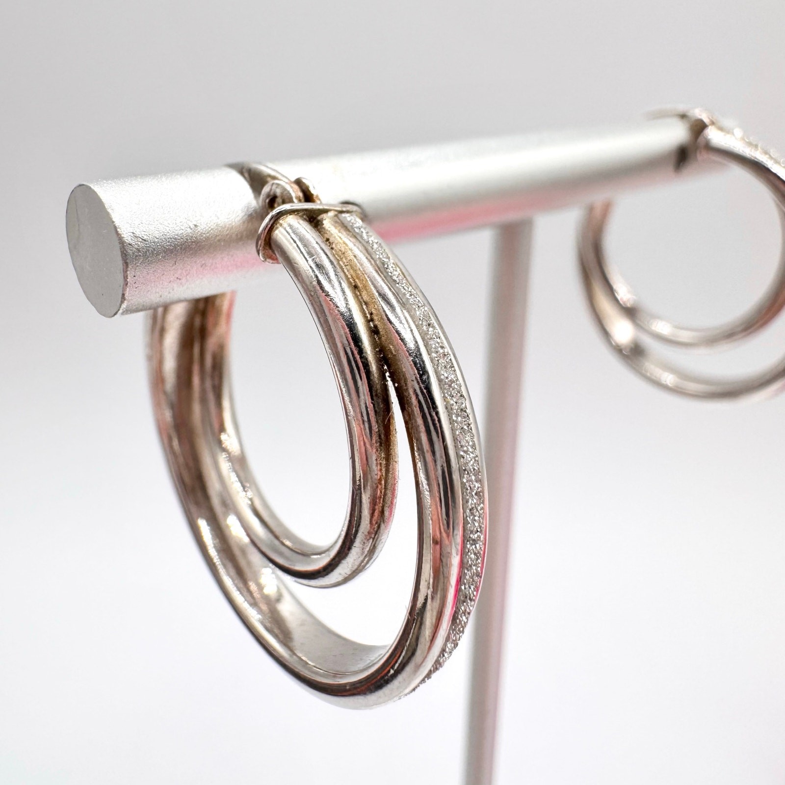 Glitter Silver Double Split Hoop Earrings Acid Te… - image 4