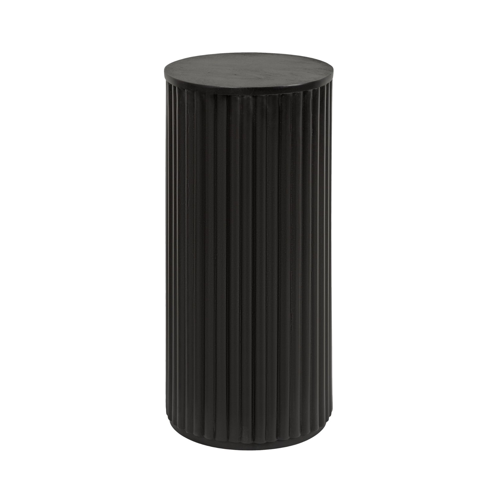 Reid Modern Black Wooden Ribbed Drink Table 10x10x22 Solid Wood Mini Side Table