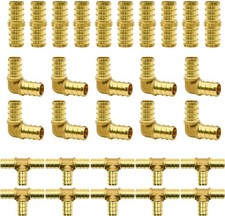 30Pcs 1/2" PEX Fittings, Elbow TEE Straight Couplings Set, PEX Brass Crimp Fitti