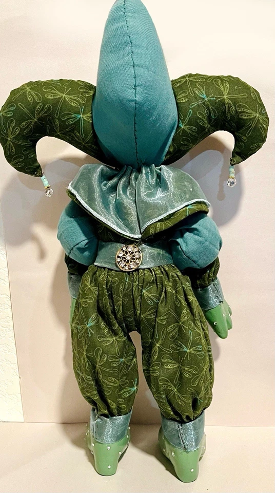 "Muñeca payaso arlequín jumbo hecha a mano 16"" sentada ponderada estante decoración" Foto 4 de 4