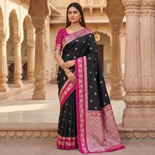 Trending Collection Banarasi Silk Saree With Blouse For Wedding  Party