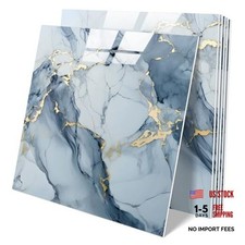 10 Sheets Marble Peel and Stick Backsplash Tile, 12"x12" Metallic Blue