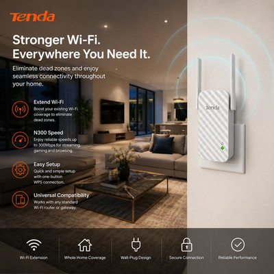 Tenda A9 N300 WiFi Range Extender WLAN Repeater Booster Signal Verstärker