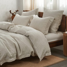 Simple Opulence 100 French Flax Linen Duvet Cover Set with Embroidery Washed -