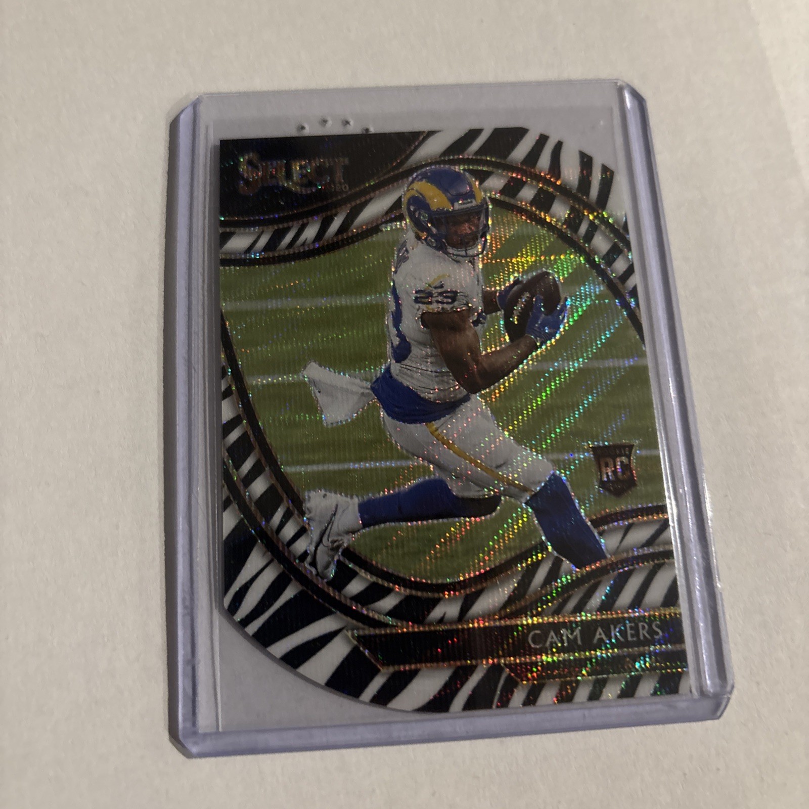 Cam Akers RC Zebra Wave Prizm Die Cut 2020 Panini Select #355 LA Rams