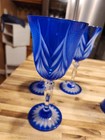GORGEOUS Bohemian Vintage 3 Cobalt Blue Crystal Clear Cut Wine Glasses  — photo 4