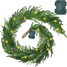 Real Touch Norfolk Pine Garland Faux Christmas Garland Pre Lit Artificial Pin...
