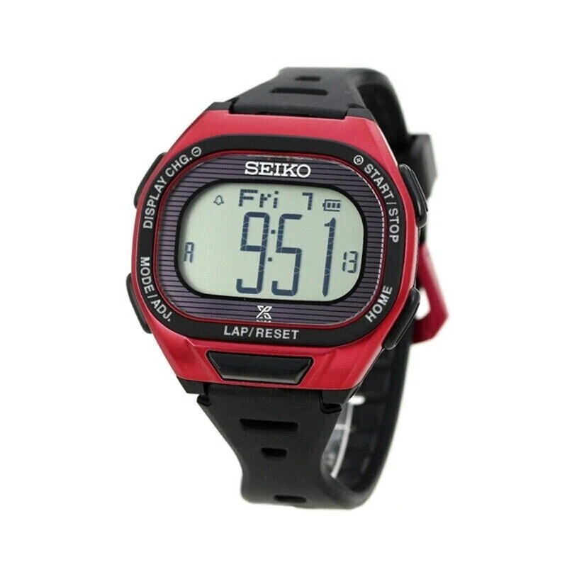 Seiko SBEF047 Prospex Super Runners Solar Digital Sport Herrenuhr Rot...