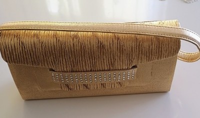 Französische Clutch Seidentasche Gold mit Glitzersteinchen - NEU