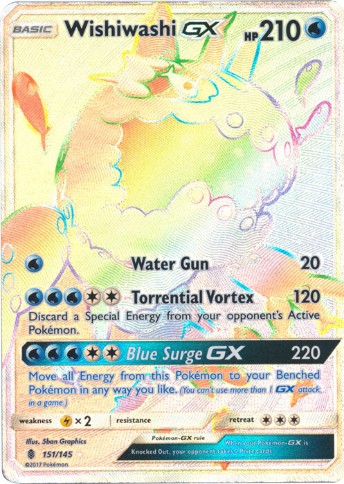 Heavily Played Wishiwashi GX - 151/145 - Secret Rare Pokemon Guardians Rising