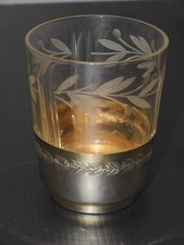 -ANCIEN VERRE GOBELET CRISTAL Gravé  Bas ARGENT MINERVE FRISES FEUILLES GUI    D