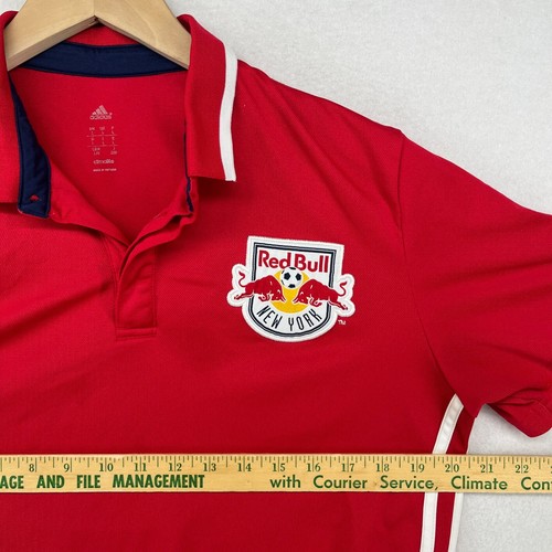 NEW YORK RED BULL Shirt Mens L ADIDAS MLS Climalite Soccer Polo Jersey Red - Picture 14 of 16