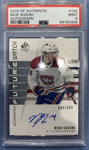 2019-2020 SP Authentic Future Watch Auto Rookie Nick Suzuki /999 PSA 9
