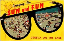 Enjoying Sun Fun Geneva On Lake Sunglasses Beach Postcard PM New Hartford NY WOB