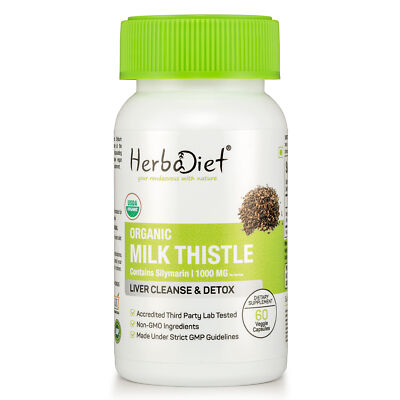 USDA Organic Milk Thistle Vegan Capsules Liver Support Cleanse DETOX Silymarin
