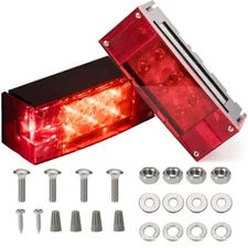 Left+Right LED Waterproof Submersible Trailer Boat Rectangle Stop Turn Light Red
